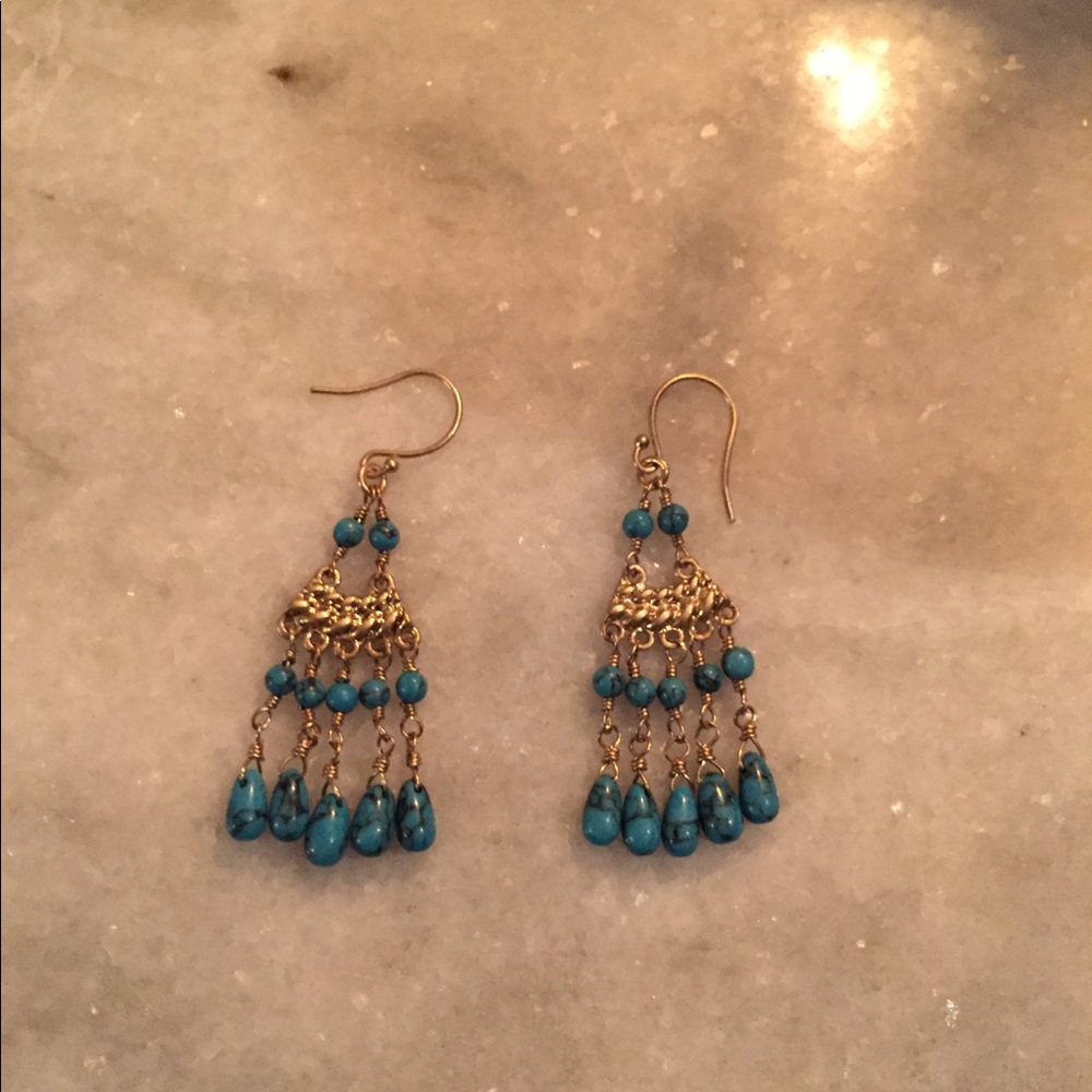 Gold and turquoise dangle earrings